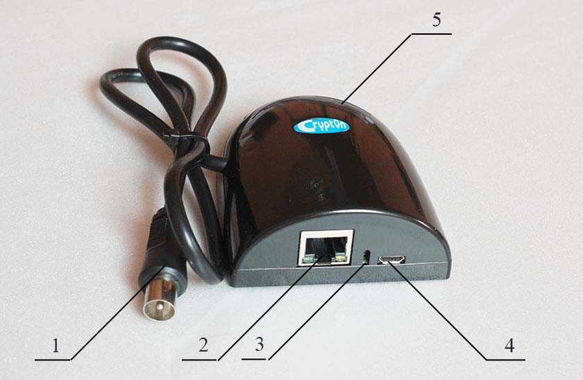 IPTV set-top box IP-QAM by Crypton: Physical Description, Purpose of indicators and connectors of the device